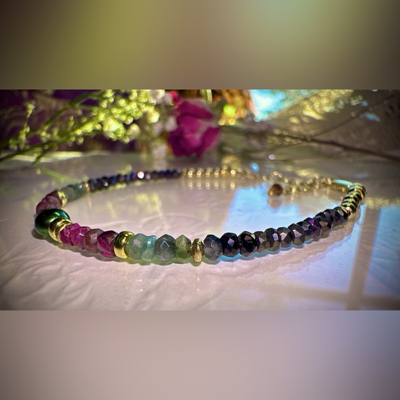 Tourmaline, Peacock Freshwater Pearl, Spinel  Gold Vermeil Bracelet - Picture 2 of 6